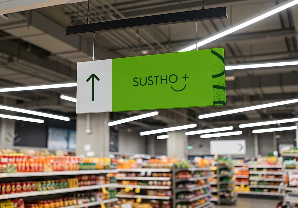 SusthoPlus supermarket aisle signage